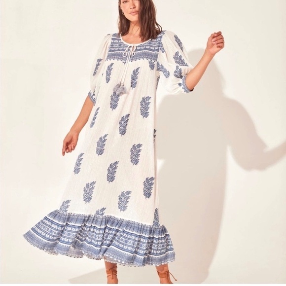 DAUGHTERS OF INDIA Mishka Maxi Dress in Azure Blue White - S - Picture 1 of 14